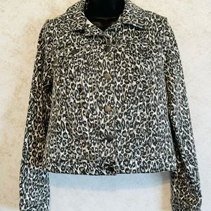 d. Jeans Animal Leopard Print Stretch Denim Trucker Jacket Pockets Size Small